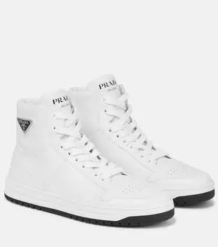 Кожаные кроссовки на высокой подошве Prada, Bianco+Nero