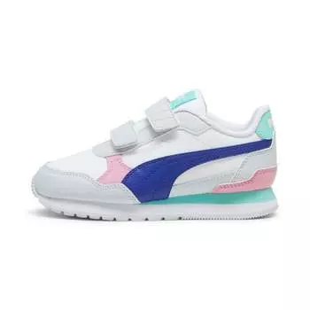 Кожаные кроссовки PUMA Little Kids ST Runner v4, цвет White/Lapis Lazuli/Silver Mist/Mauved Out/Mint