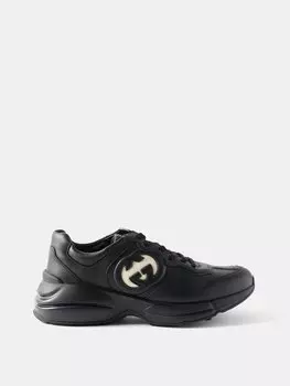 Кожаные кроссовки rhyton с вырезом и логотипом Gucci, черный