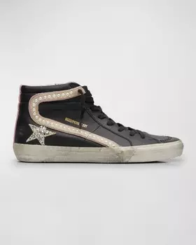 Кожаные кроссовки с жемчужными заклепками Slide Mid-Top Golden Goose