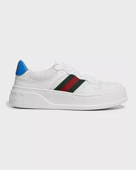 Кожаные кроссовки Signature Web с низким вырезом Gucci, цвет Sugar