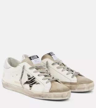Кожаные кроссовки Super-Star Golden Goose, White/White Black Zebra/Silver