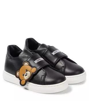 Кожаные кроссовки teddy bear Moschino Kids, черный