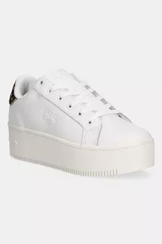 Кожаные кроссовки TJW Flatform Leopard Tommy Jeans, белый