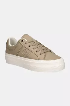 Кожаные кроссовки Tommy Hilfiger ESSENTIAL VULC SNEAKER MONOGRAM, бежевый