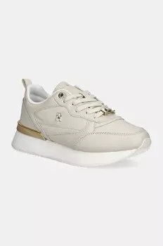 Кожаные кроссовки Tommy Hilfiger FEMININE RUNNER, бежевый