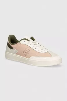 Кожаные кроссовки Tommy Hilfiger TH HERITAGE COURT SNEAKER SDE, розовый