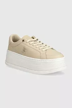 Кожаные кроссовки Tommy Hilfiger TH PLATFORM SNEAKER LTHR, бежевый