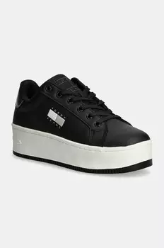 Кожаные кроссовки Tommy Jeans TJW FLATFORM SNEAKER METALLIC, черный