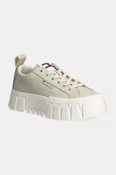 Кожаные кроссовки Tommy Jeans TJW VULC FLATFORM LC LEATHER, бежевый
