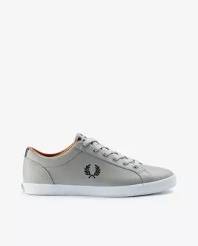 Кожаные кроссовки унисекс с серыми шнурками и логотипом сбоку Fred Perry, серый