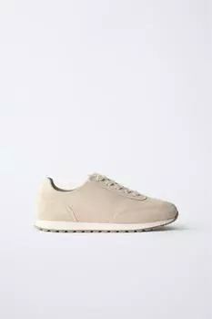 Кожаные кроссовки ZARA, цвет Ecru White