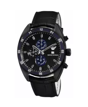 Кожаные кварцевые мужские часы Emporio Armani, черный