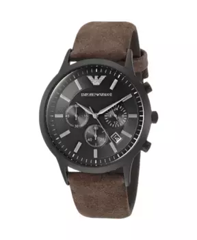 Кожаные кварцевые мужские часы Emporio Armani, черный