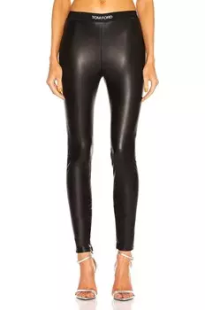Кожаные леггинсы с логотипом на талии Tom Ford, черный
