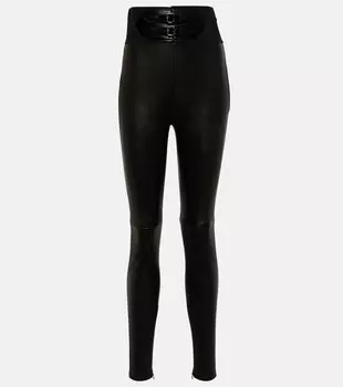 Кожаные леггинсы с высокой посадкой и поясом ALAA, черный