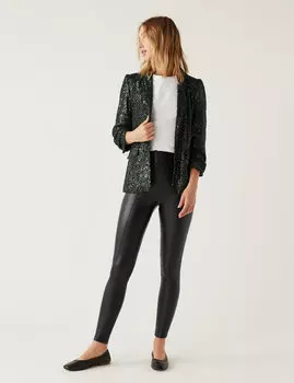 Кожаные леггинсы с высокой талией Marks & Spencer, черный
