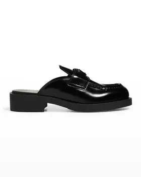 Кожаные лоферы без задника с логотипом Prada