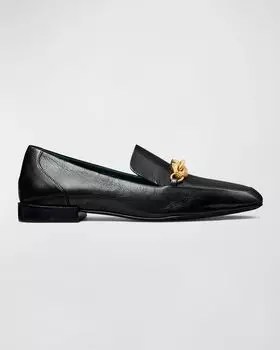 Кожаные лоферы Jessa с цепочкой Tory Burch, цвет Black Gold