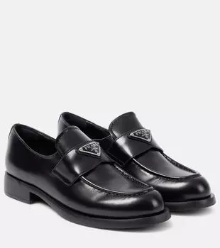 Кожаные лоферы с логотипом Prada, черный