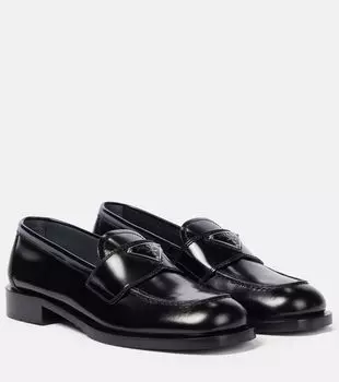 Кожаные лоферы с логотипом Prada, черный