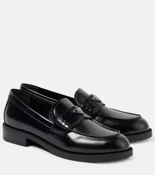 Кожаные лоферы с логотипом Prada, черный