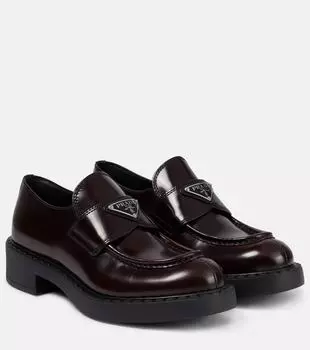 Кожаные лоферы с логотипом Prada, Cordovan