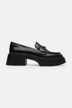 Кожаные мокасины Leah Platform Leather Loafer Coach, черный