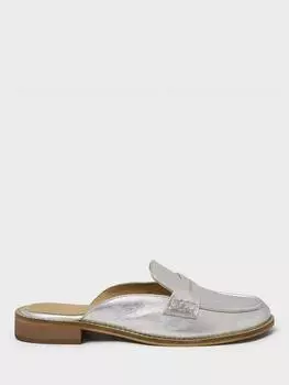 Кожаные мокасины с металлической спинкой без спинки Crew Clothing, серебряный