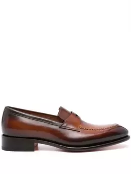 Кожаные мокасины Santoni с прорезями для пенни, коричневый