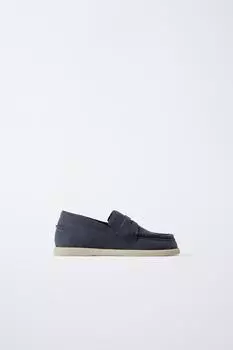 Кожаные мокасины за пенни ZARA, синий