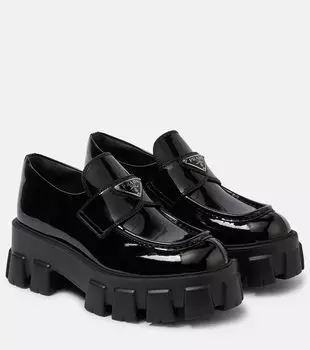 Кожаные монолитные лоферы на платформе Prada, черный