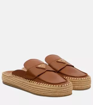 Кожаные мюли-эспадрильи Prada, Cuoio