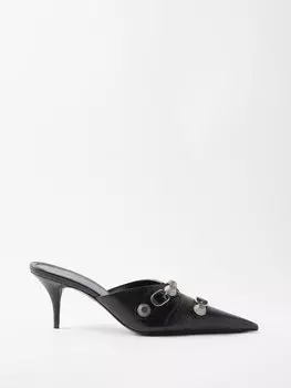 Кожаные мюли cagole 70 с заклепками Balenciaga, черный