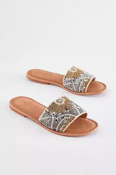 Кожаные мюли Forever Comfort расшитые бисером Next, серебряный