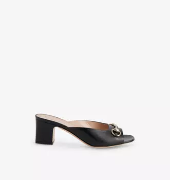 Кожаные мюли Horsebit 55 на высоком каблуке Gucci, цвет nero