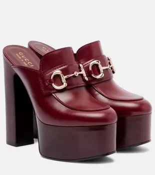 Кожаные мюли на платформе с подвеской Horsebit Gucci, Rosso Ancora