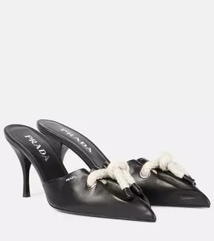 Кожаные мюли с логотипом Prada, Nero + Grezzo
