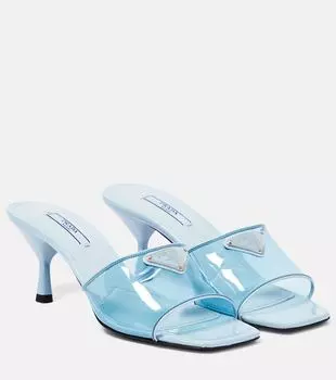 Кожаные мюли с отделкой из ПВХ Prada, Celeste