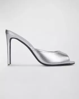 Кожаные мюли с открытым носком цвета металлик Black Suede Studio, цвет Silver Metallic