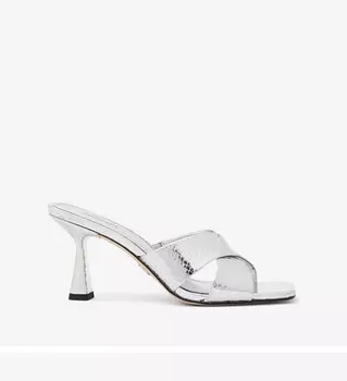 Кожаные мюли с тиснением под змею Michael Kors Michael Clara Metallic, серебряный