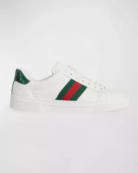 Кожаные низкие кеды Ace Web Gucci, цвет Bianco