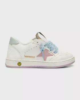 Кожаные низкие кеды Ballstar для девочек Golden Goose, цвет White-Ancient-Pink-Acqua Gray