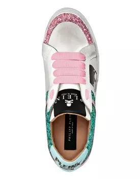Кожаные низкие кеды Череп с кристаллами Philipp Plein, цвет Turquoise