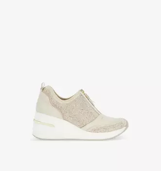 Кожаные низкие кеды Elsha на танкетке, украшенные кристаллами Dune, экрю