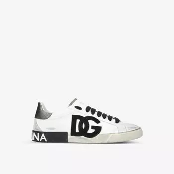 Кожаные низкие кеды portofino vintage с тисненым логотипом Dolce & Gabbana, черный