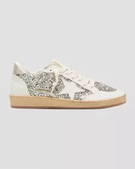 Кожаные низкие кеды с блестками Ballstar Golden Goose, цвет Platinum Milky White