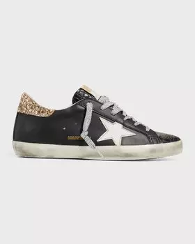 Кожаные низкие кеды с блестками Superstar Golden Goose, цвет Black