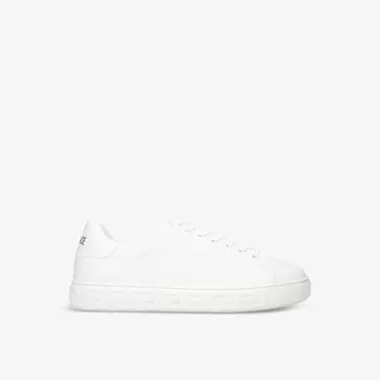 Кожаные низкие кеды с узором greca и фирменной биркой Versace, белый