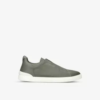 Кожаные низкие кеды Triple Stitch с тисненым логотипом Ermenegildo Zegna, хаки